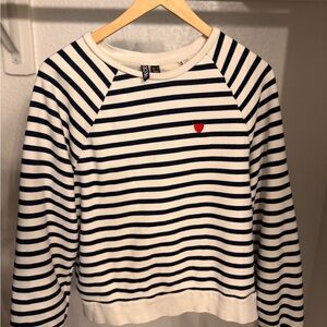 Blue and White Striped Sweatshirt with Raglan Sleeves
